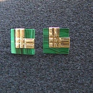 14k Yellow Gold Malachite Stud Earrings